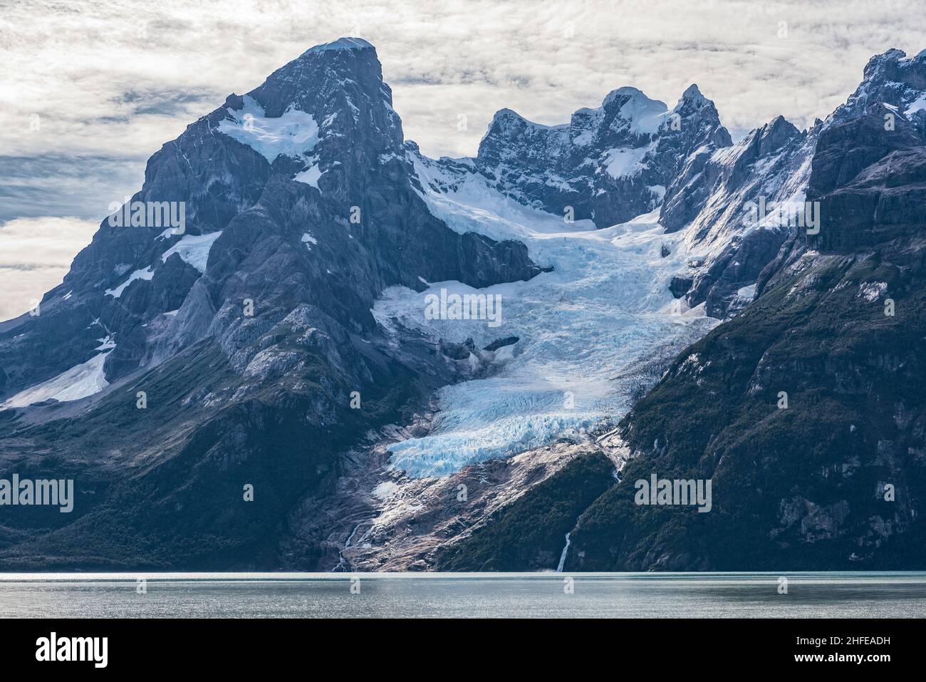 Balmaceda Peak and glacier of Last Hope Sound, Bernardo O'Higgins National Park, Puerto Natales, Chile Stock Photo