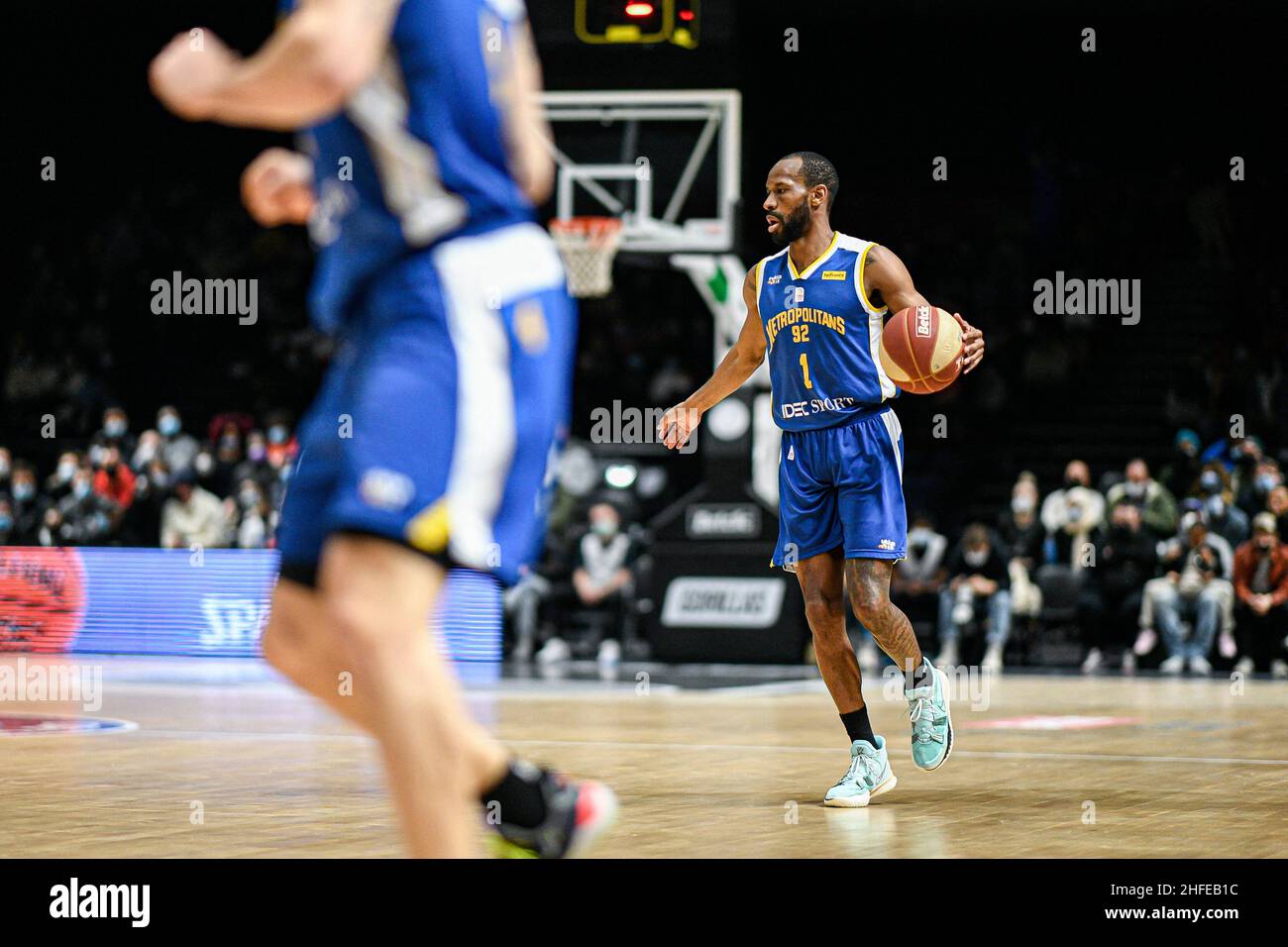 Bandja Sy of Metropolitans 92 dunks during the French championship, Betclic  Elite Basketball match between Paris Basketball and Metropolitans 92  (Boulogne-Levallois) on January 15, 2022 at Halle Georges Carpentier in  Paris, France 