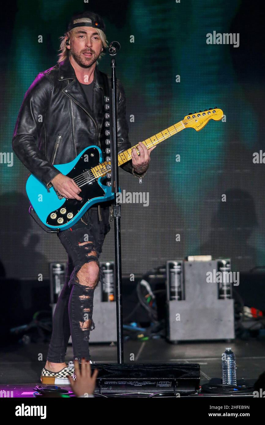 Inglewood, USA. 15th Jan, 2022. INGLEWOOD, CALIFORNIA - JANUARY 15: Alex  Gaskarth of All Time Low performs onstage for iHeartRadio ALTer EGO  presented by Capital One at The Forum on January 15,