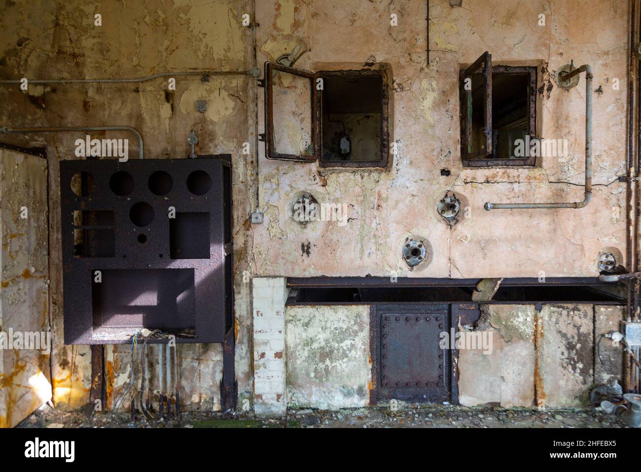 Inside abandoned military building former weapons testing site, Orford