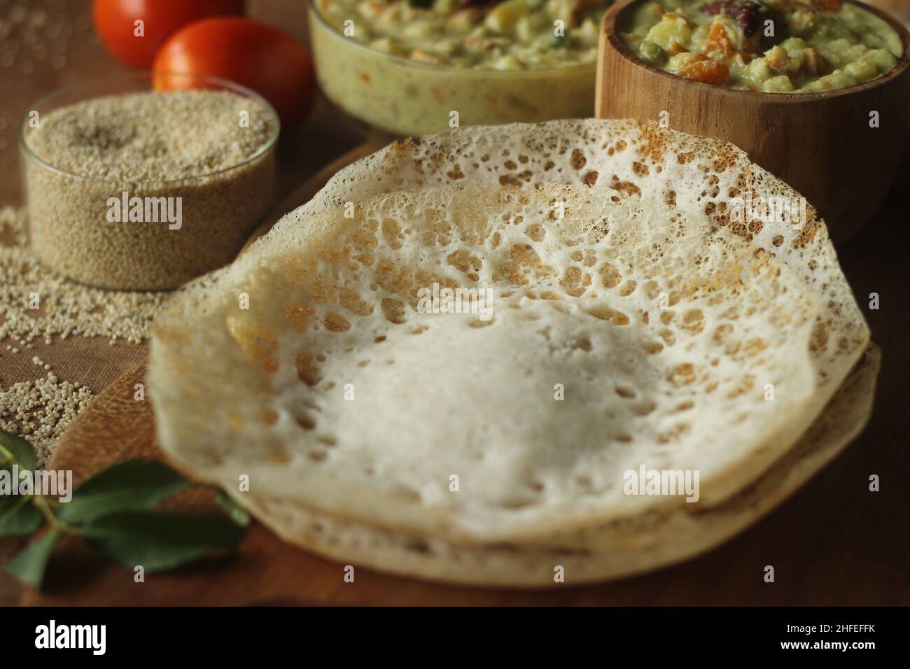 Laced barnyard millet Crepes served along with mixed vegetable ground