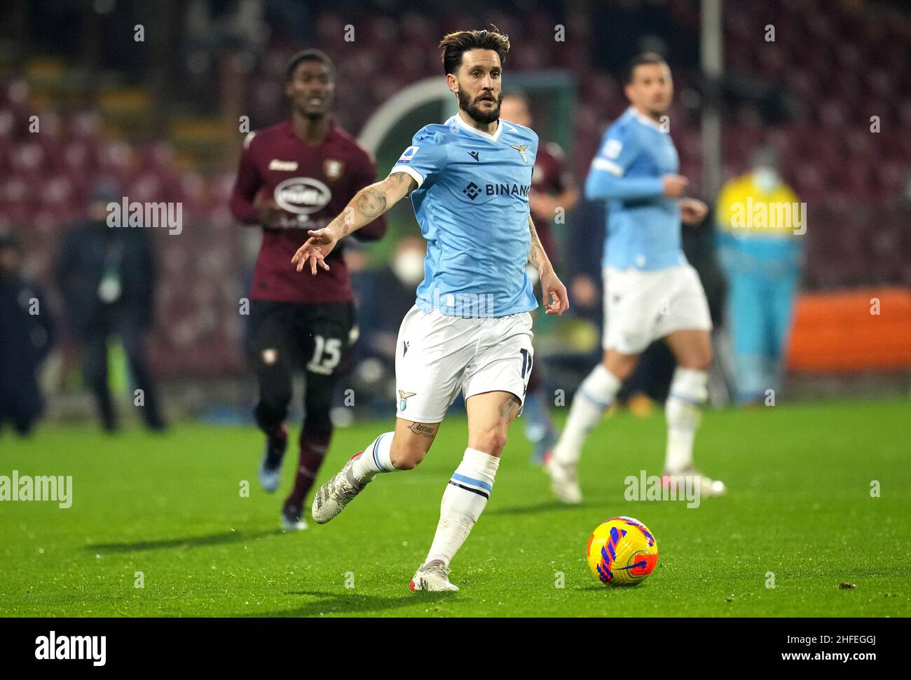 SALERNO, ITALY - JANUARY 15: Luis Alberto of SS Lazio in action ,during the Serie A match between US Salernitana and SS Lazio at Stadio Arechi on January 16, 2022 in Salerno, Italy. (Photo by MB Media) Stock Photo