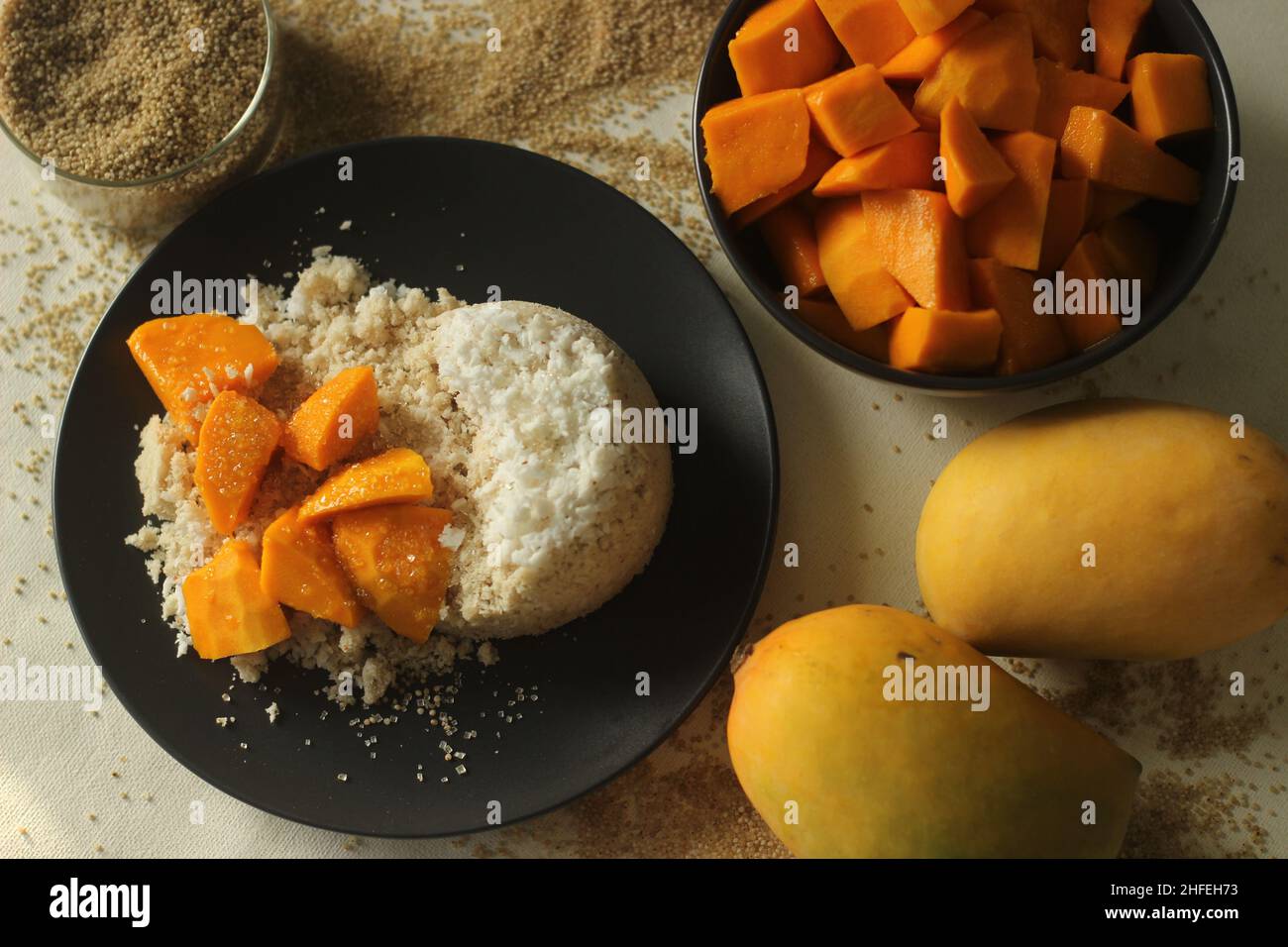 Steamed barnyard millet flour cake or barnyard millet puttu served with