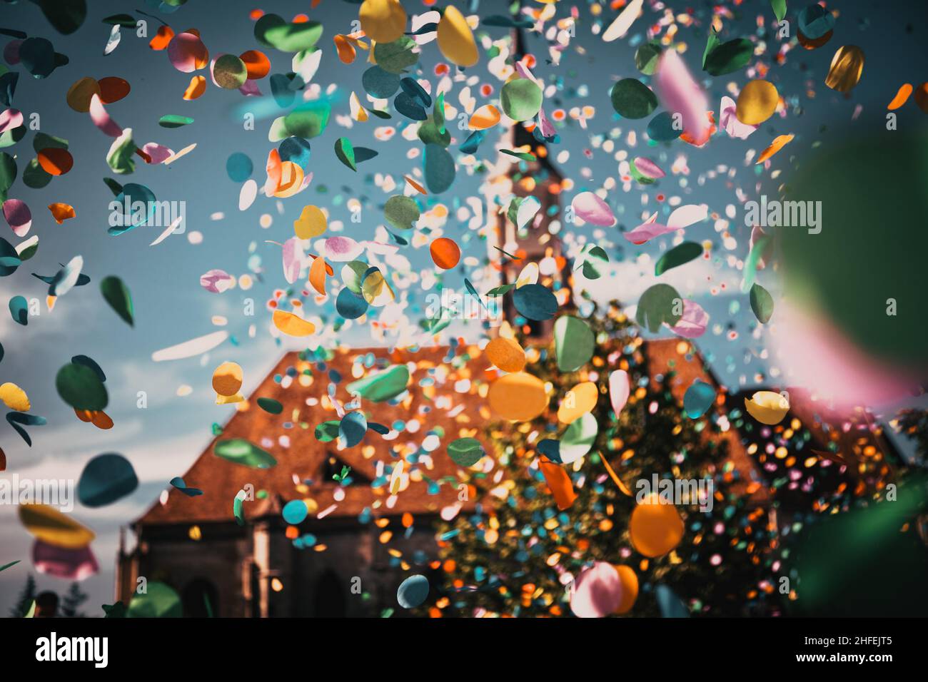 background of confetti in the air celebration in the city Stock Photo ...