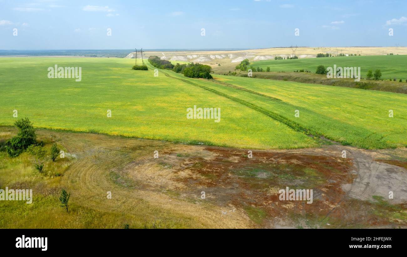 Aerial view green meadow fields hi-res stock photography and images - Alamy