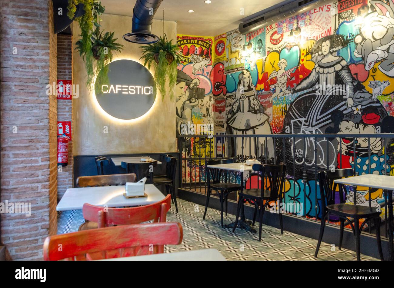 Cafe Interior in Madrid, Spain Stock Photo