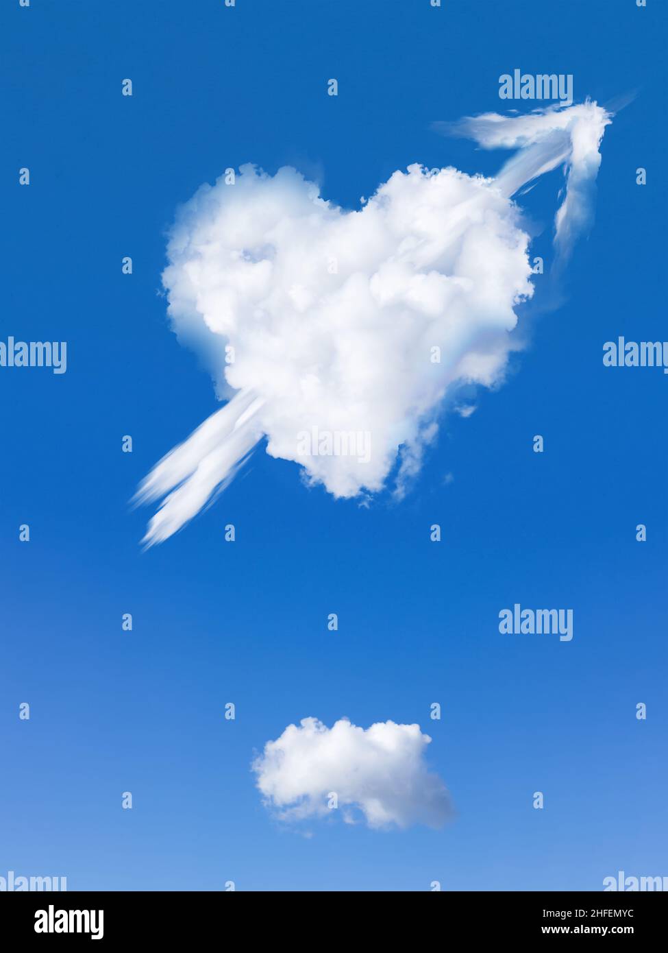 Love heart real white cloud graphic with arrow on a plain sky blue ...