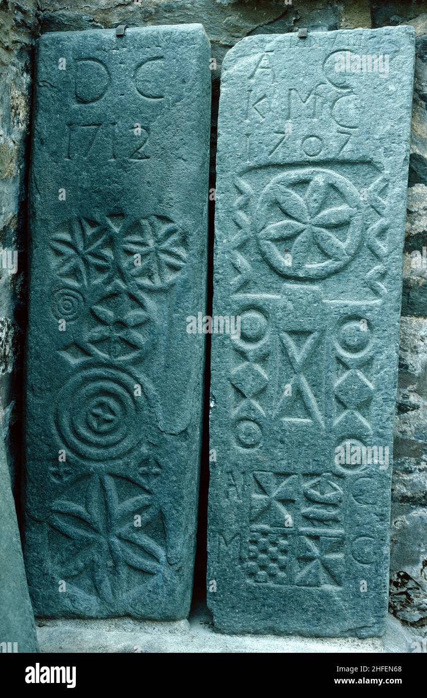 Kilmartin sculptured stones at Kilmartin Church, Argyll, Scotland Stock Photo