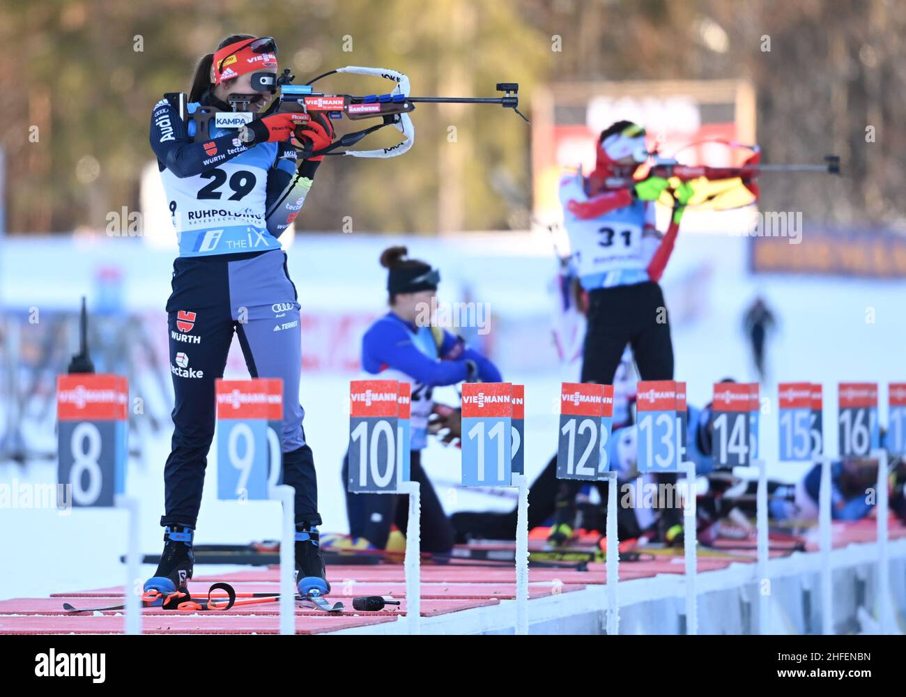 Ruhpolding, Germany. 16th Jan, 2022. Biathlon: World Cup, 1245: Pursuit 10  km, Women 1445: Vanessa Voigt (l) from Germany shooting in.IMPORTANT NOTE:  In accordance with the requirements of the DFL Deutsche Fußball