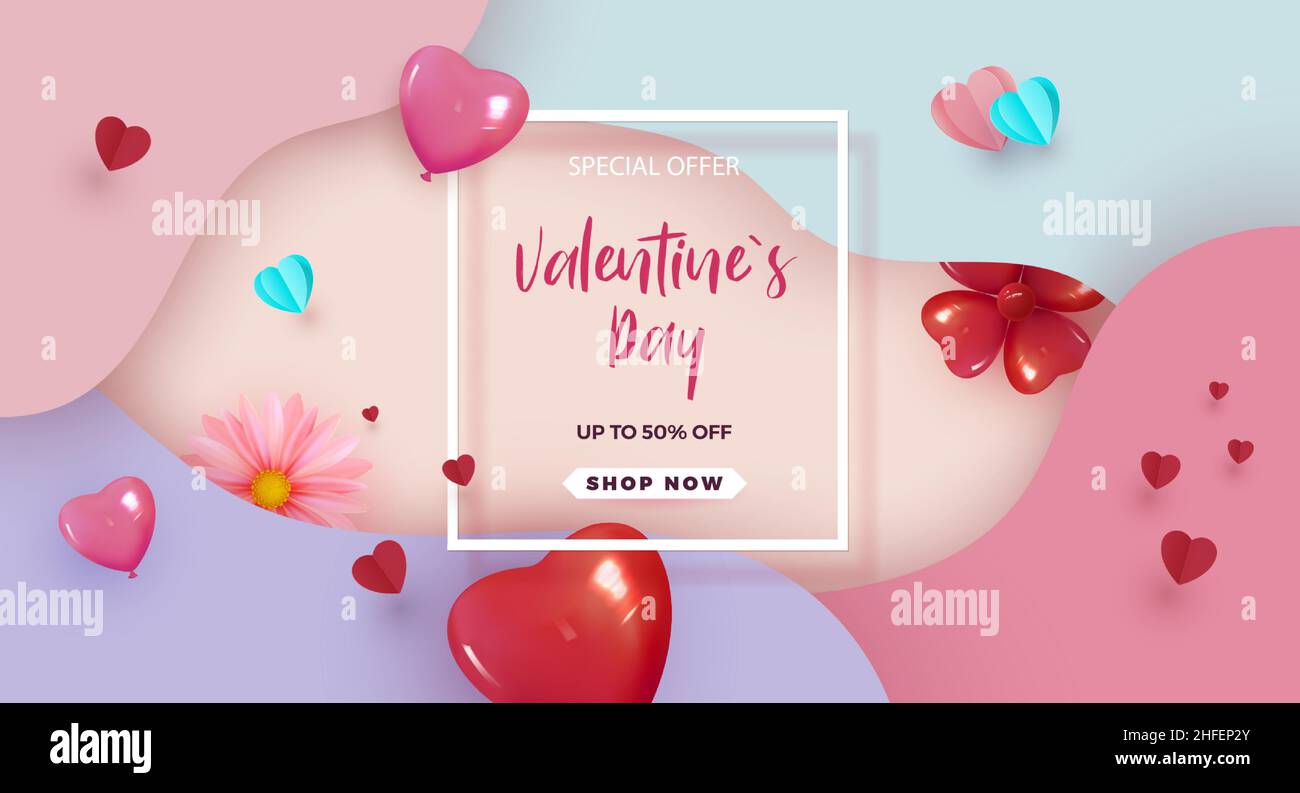 Happy valentines day sale poster. Festive background with balloons ...