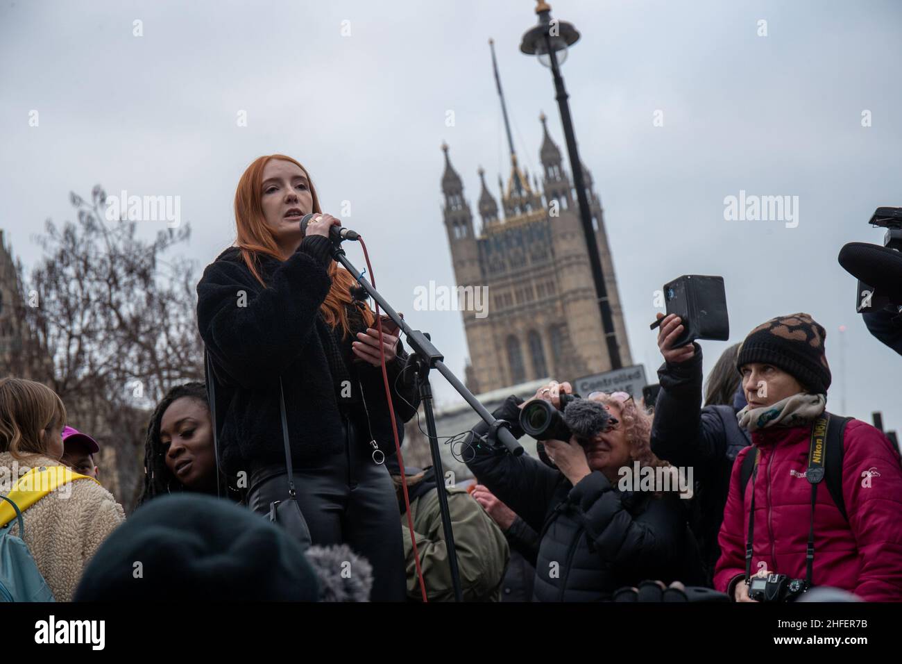 LONDON, UK 15th January 2022. Patsy Stevenson Kill The Bill protest in London this week as the House of Lords will hear the final reading of the police, crime, sentencing and courts bill Stock Photo