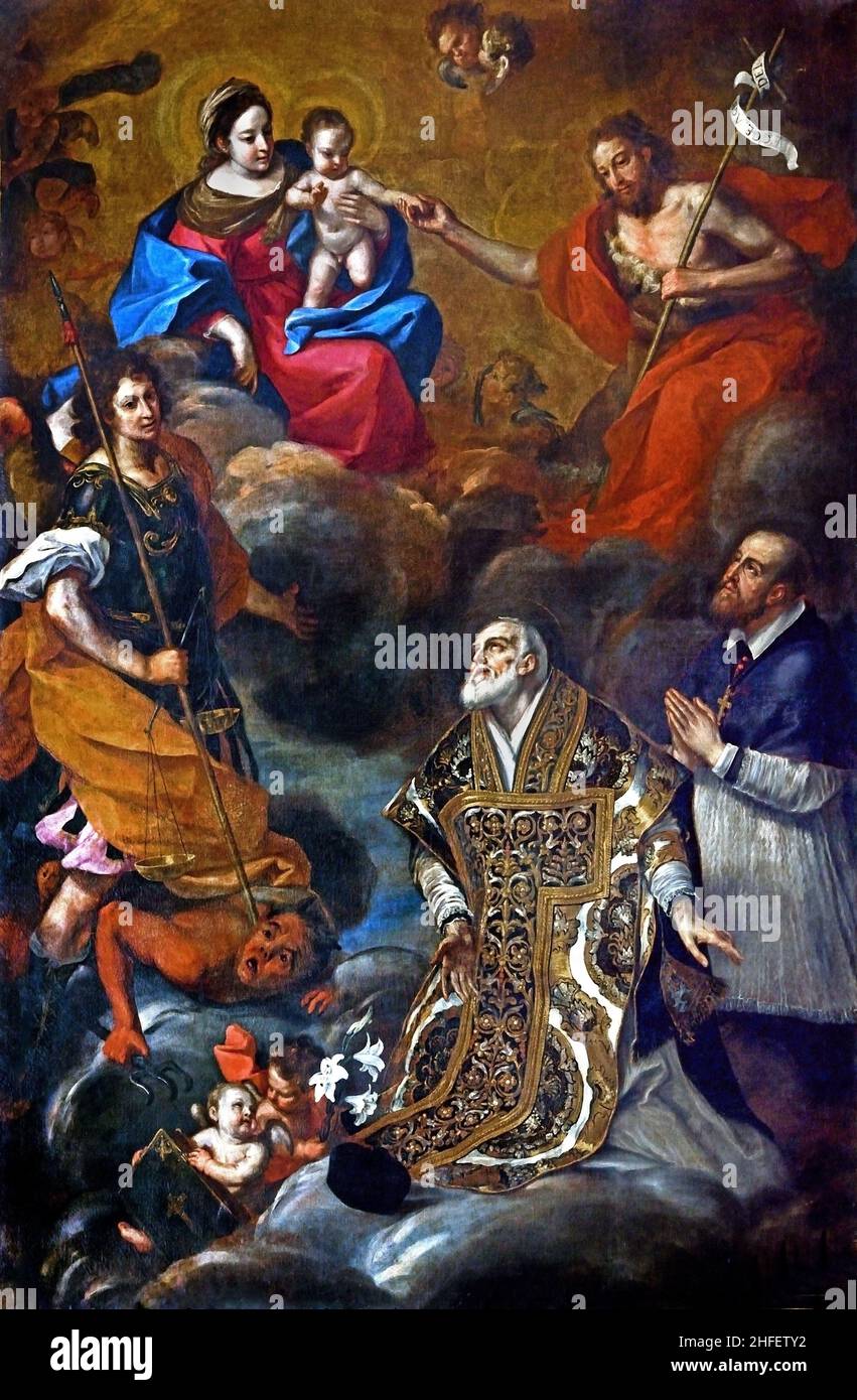 Cappella di San Michele Arcangelo  By Bartolomeo Garavoglia da Cresscentino  The medieval St John the Baptist Cathedral (Duomo di Torino -  Cattedrale di San Giovanni Battista ) 1491–1498, Turin,  Italy ,Italian, Bartolommeo Caravoglia (active 1660–1673) was an Italian painter of the Baroque period. Stock Photo