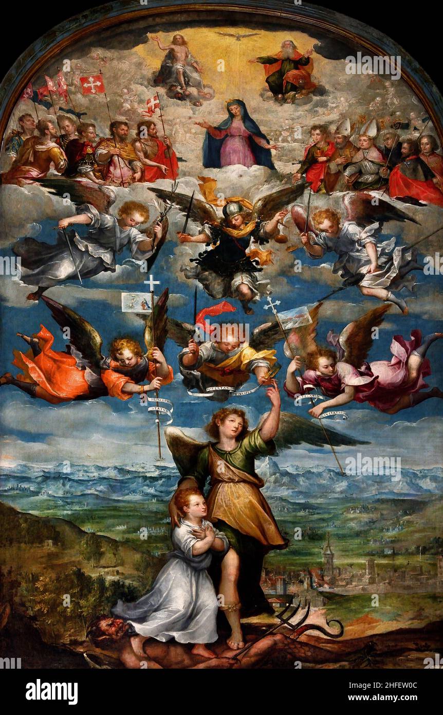 Cappella di San Michele Arcangelo  By Bartolomeo Garavoglia da Cresscentino  The medieval St John the Baptist Cathedral (Duomo di Torino -  Cattedrale di San Giovanni Battista ) 1491–1498, Turin,  Italy ,Italian, Bartolommeo Caravoglia (active 1660–1673) was an Italian painter of the Baroque period. Stock Photo