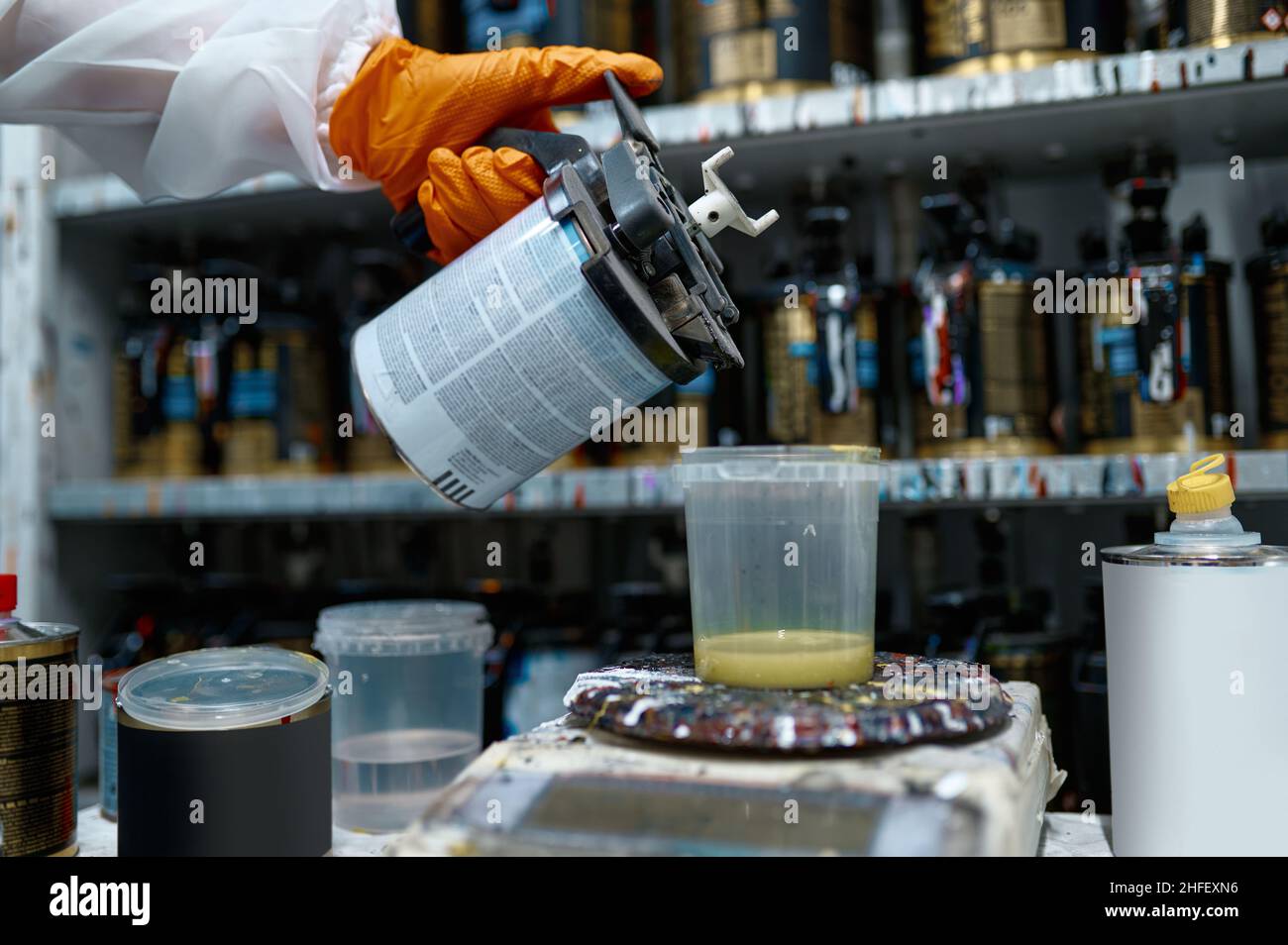 Car paint preparation and weighing ingredients process Stock Photo Alamy