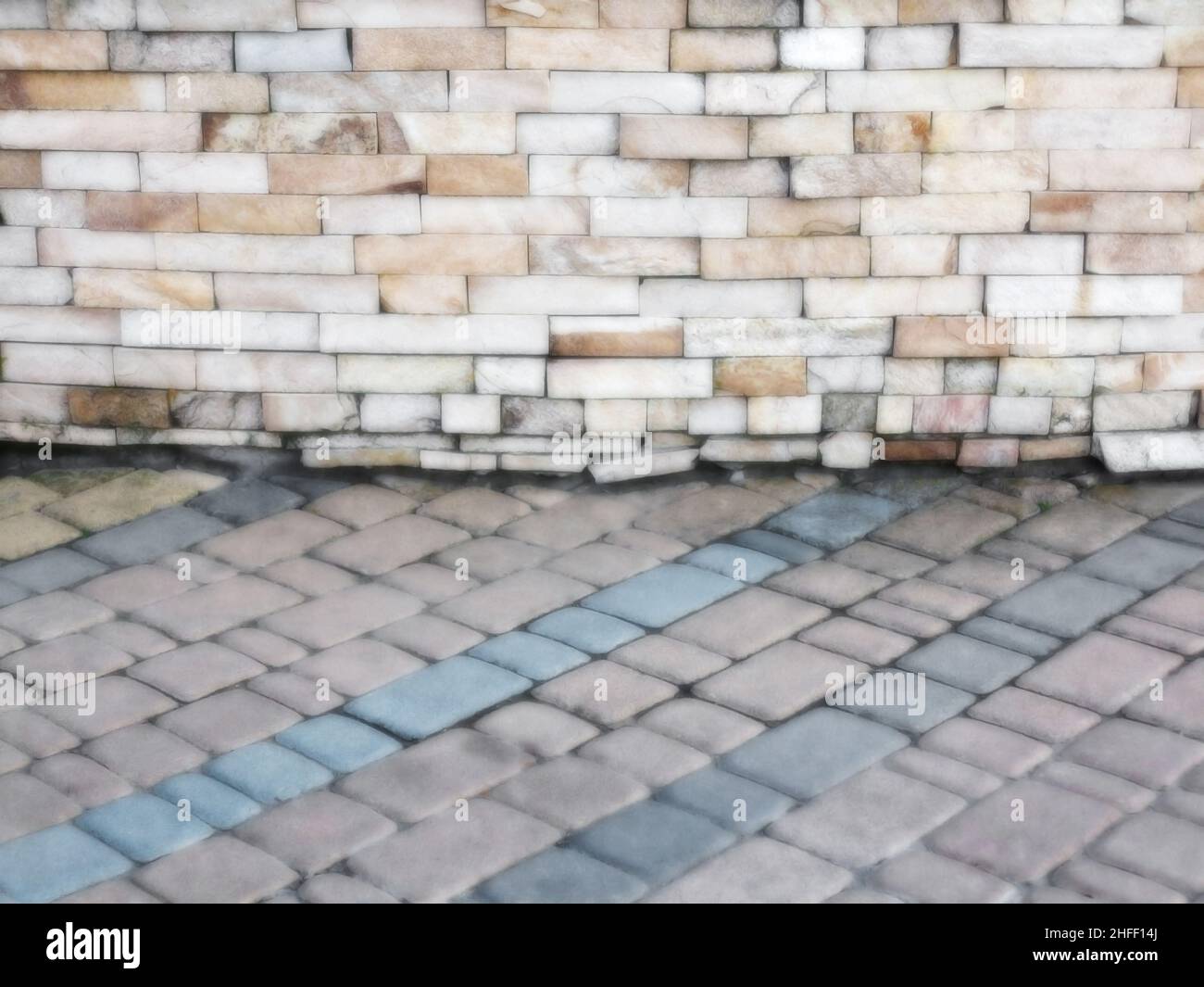 Abstract blurred background decorative paving slabs viewed at a slight angle Stock Photo