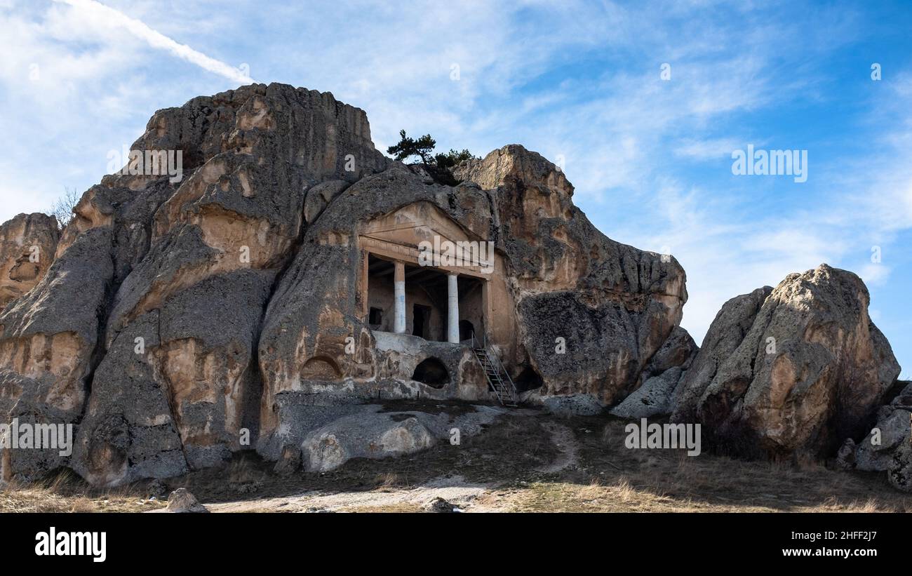 Ihsaniye, Afyon, Turkey - March 12 2021: Phrygian valley, Midas monument and rock tombs, Eskisehir, Turkey Stock Photo