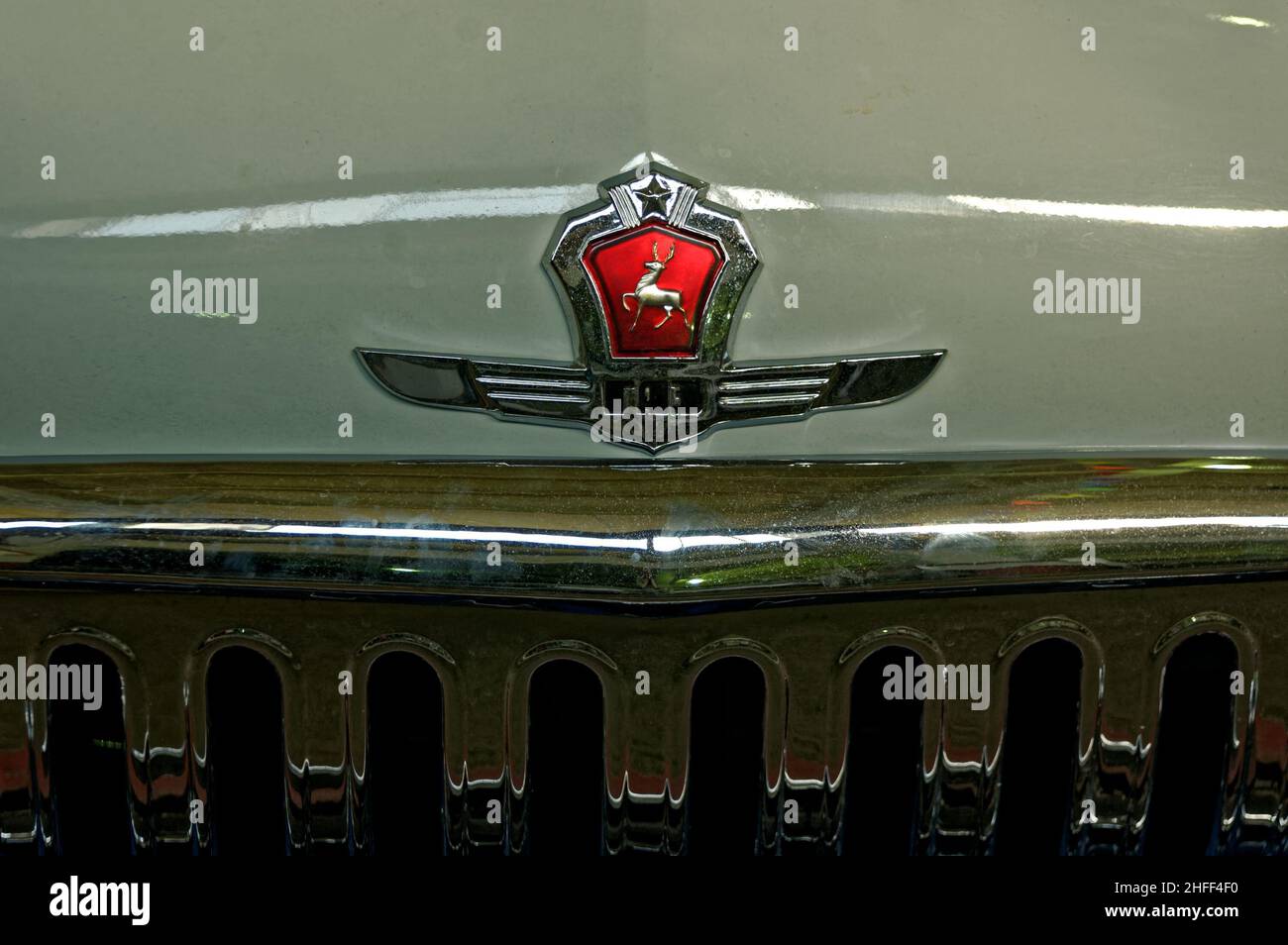 Photo cars Volga, GAZ 21,Emblem, Deer,emblem, symbol, sign Stock Photo
