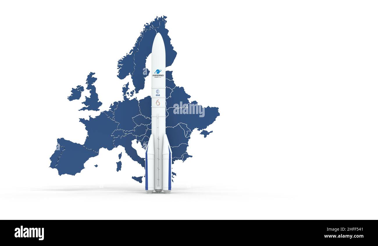 European rocket ariane 6 first launch 2022 - 2023 - 3D rendering Stock Photo