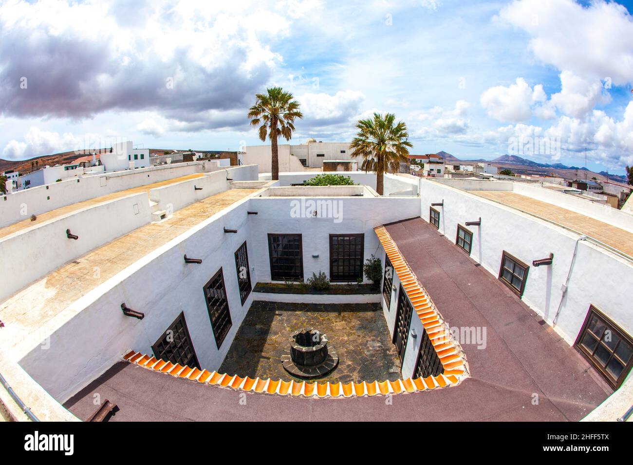 Teguise, Lanzarote, Canary Island, view over historic village to Church Iglesia de Nuestra Senora de Guadalupe Stock Photo