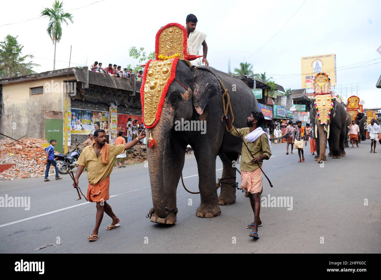 Traditional elephant festival ( ULSAVAM ) in Kerala INDIA Stock Photo