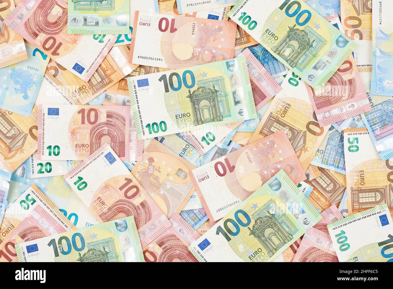Pile of money euro banknotes as wallpaper or background. Euro paper