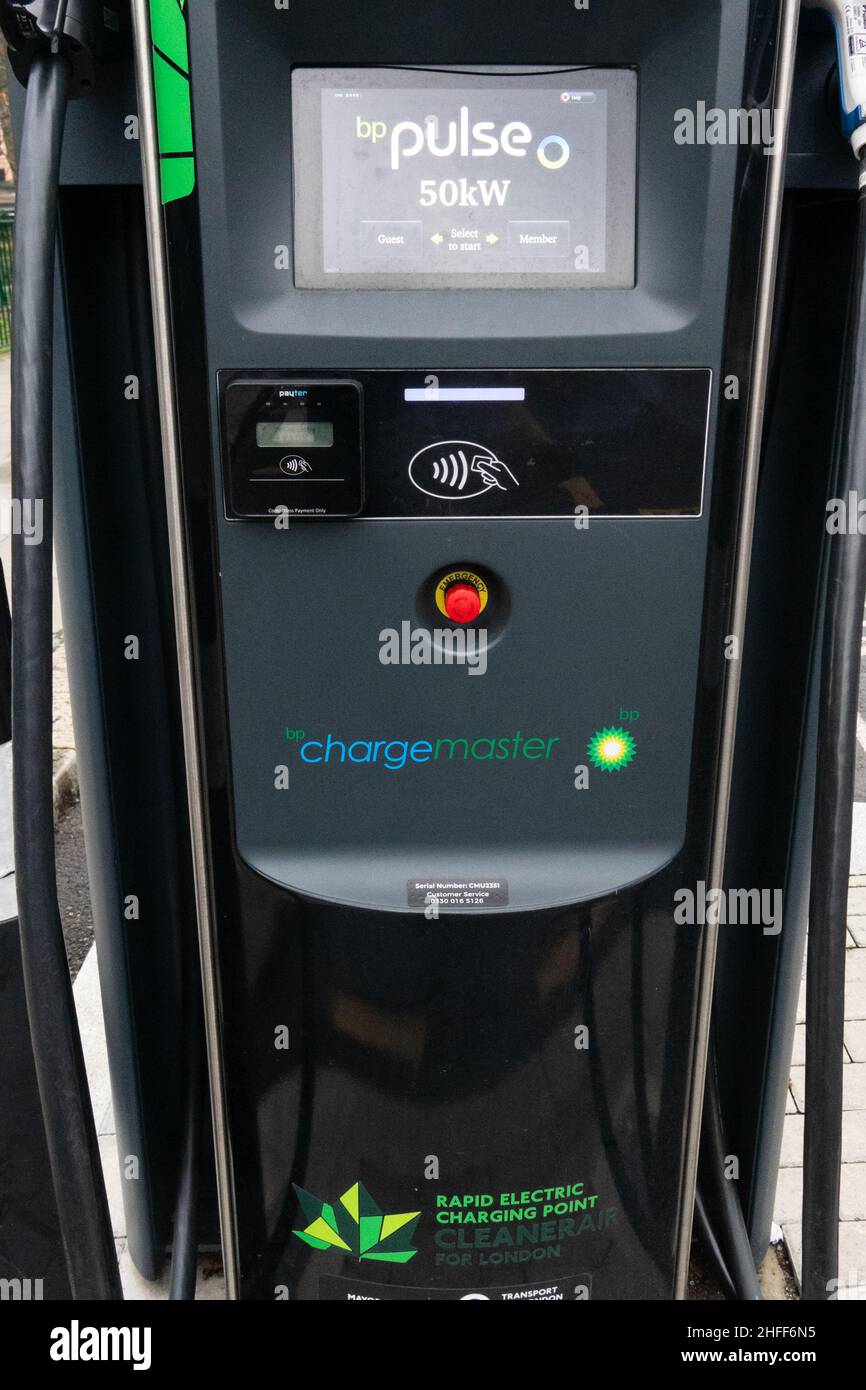 BP Pulse 50kw rapid EV charging point for electric cars in Hampstead, London, UK.  Part of the BP Polar Network Stock Photo