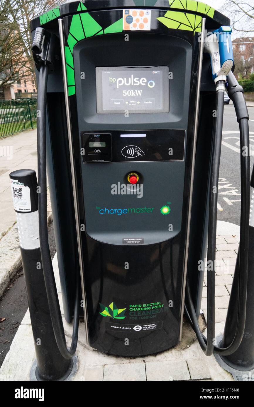 BP Pulse 50kw rapid EV charging point for electric cars in Hampstead, London, UK.  Part of the BP Polar Network Stock Photo
