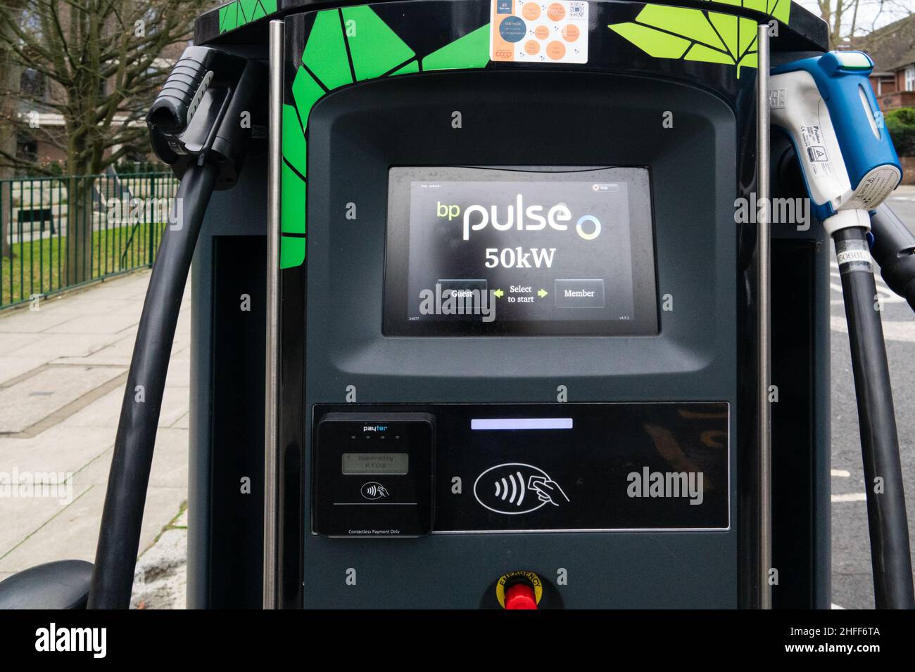 BP Pulse 50kw rapid EV charging point for electric cars in Hampstead, London, UK.  Part of the BP Polar Network Stock Photo