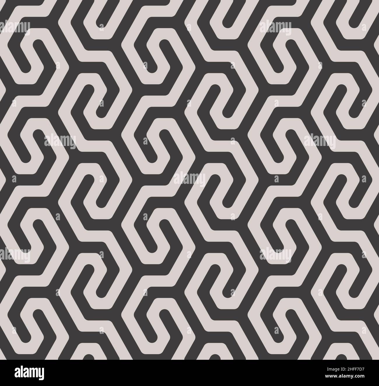 Retro Curly Lines Seamless Background in Black and White Color. Vector ...