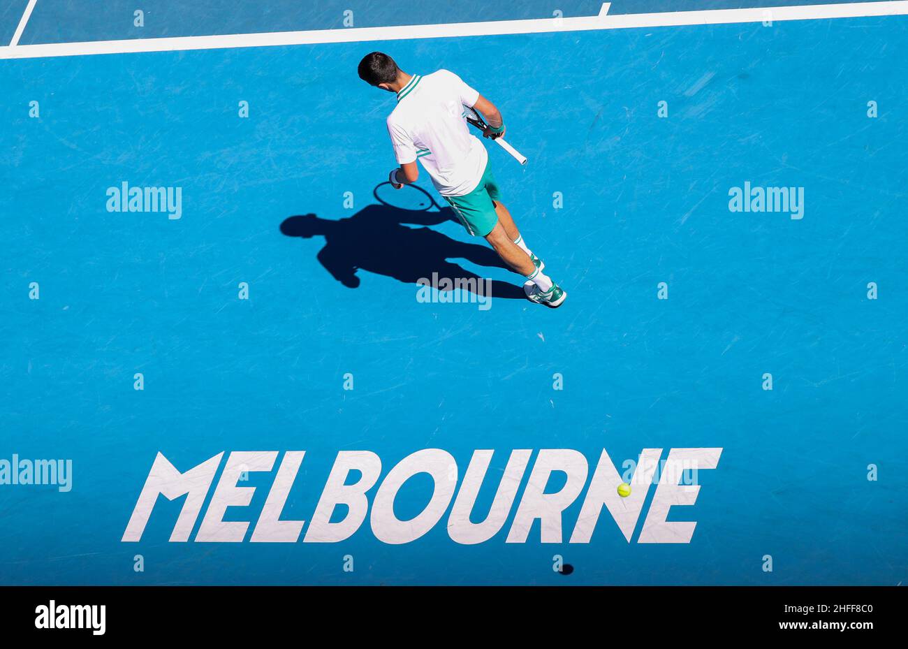 Melbourne, Australia. 16th Jan, 2022. File photo taken on Feb. 10, 2021 shows Novak Djokovic competes during Autralian open 2021 in Melbourne, Australia. Australia's Federal Court on Jan. 16, 2022 dismissed the world No. 1's application to have his visa cancelation overturned one day before the start of the Australian Open, in which Djokovic had been expected to defend his title. Credit: Bai Xuefei/Xinhua/Alamy Live News Stock Photo