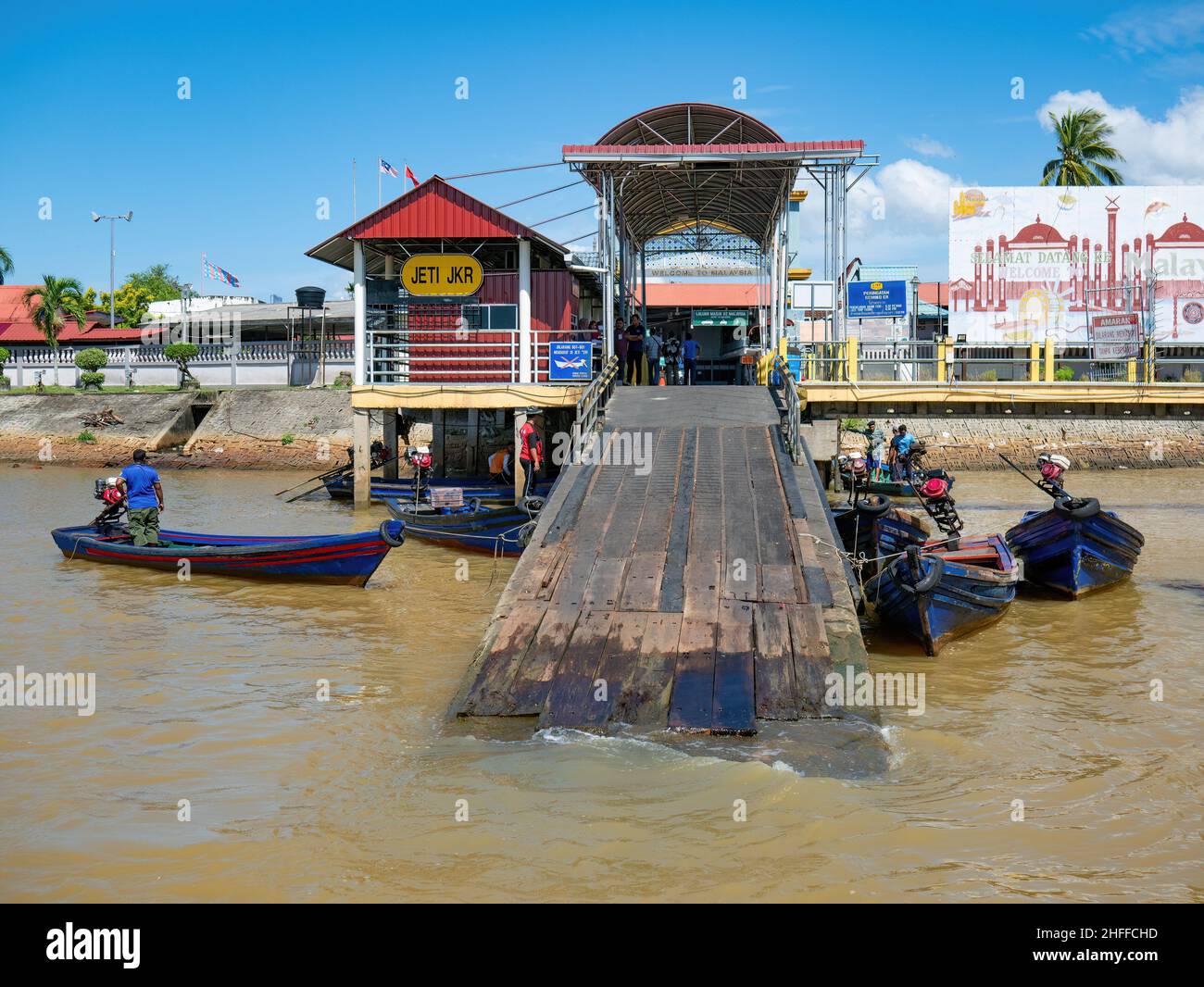 The ramp for the cross-border ferries between Thailand and Malaysia in Pengkalan Kubor, Tumpat District, Kelantan, Malaysia. The ferry ride to the Tha Stock Photo