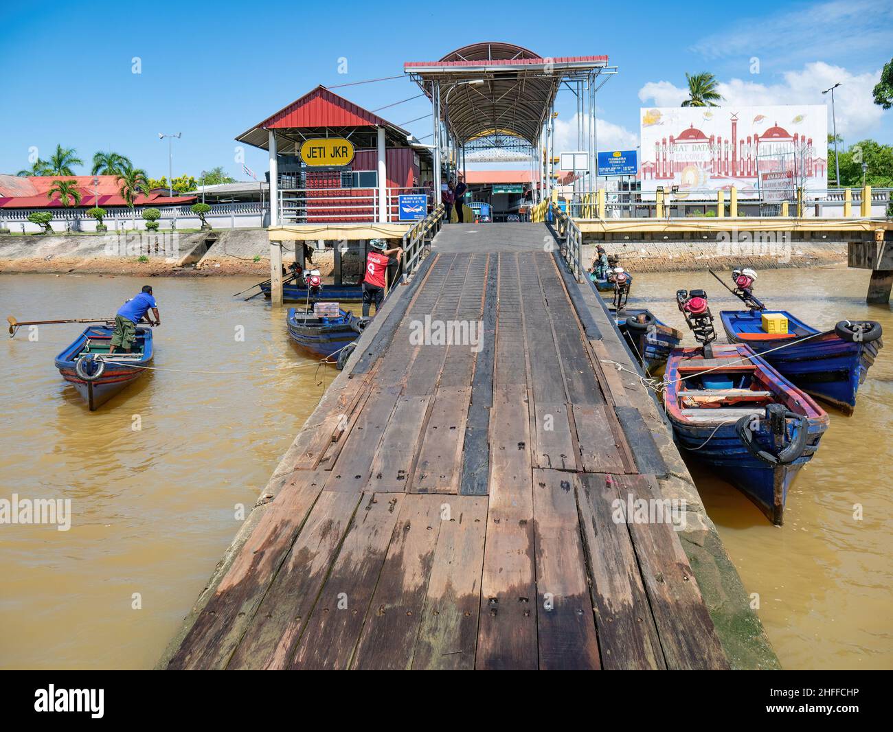 The ramp for the cross-border ferries between Thailand and Malaysia in Pengkalan Kubor, Tumpat District, Kelantan, Malaysia. The ferry ride to the Tha Stock Photo