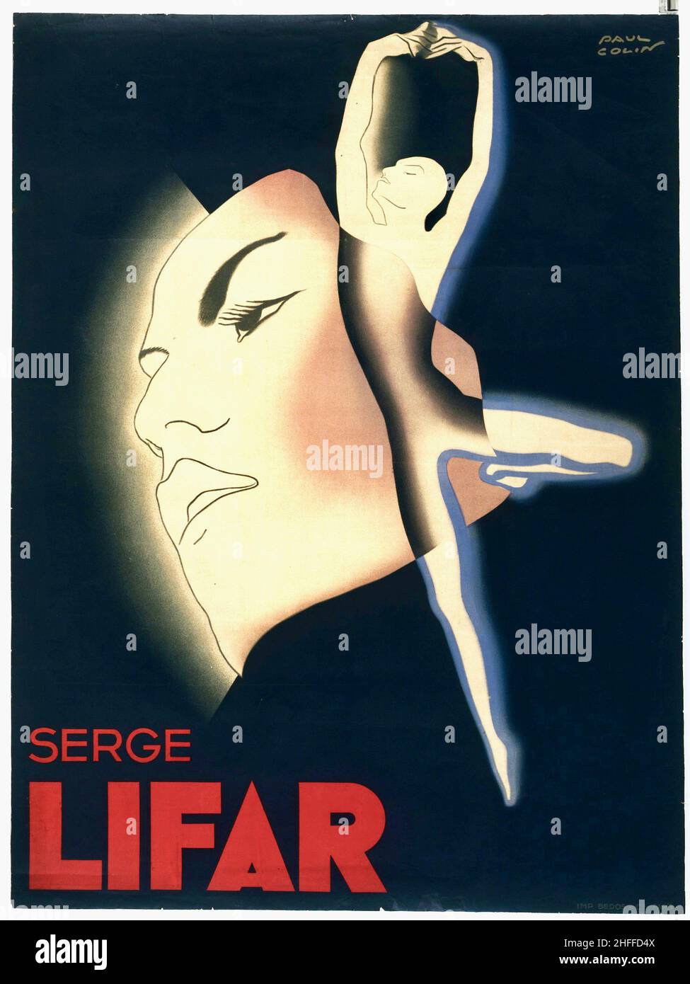 Paul Colin poster of Ukrainian ballet dance Serge Lifar Stock Photo