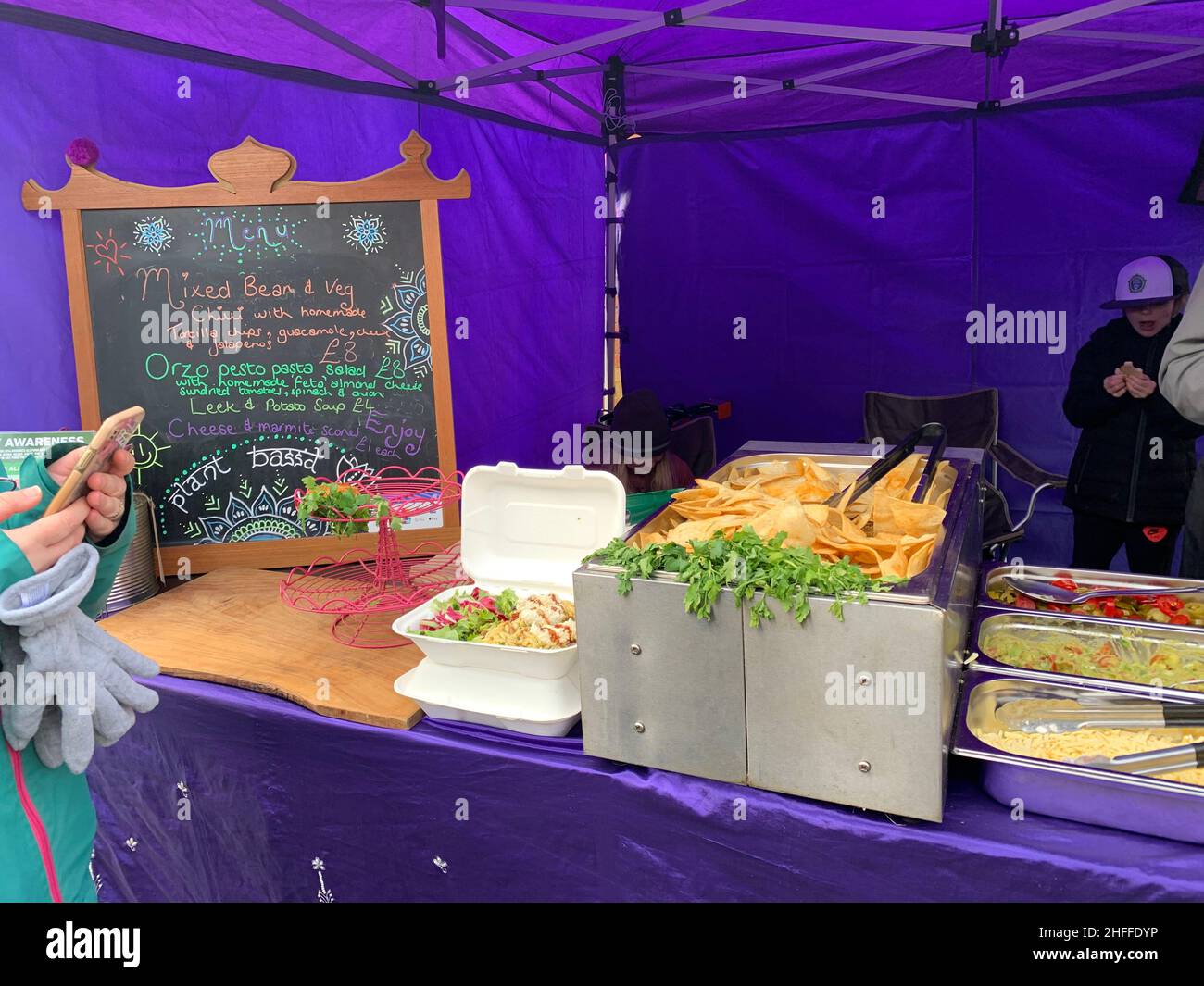 Vegetarian Market at Wolverton Milton Keynes UK and Vegan food purple