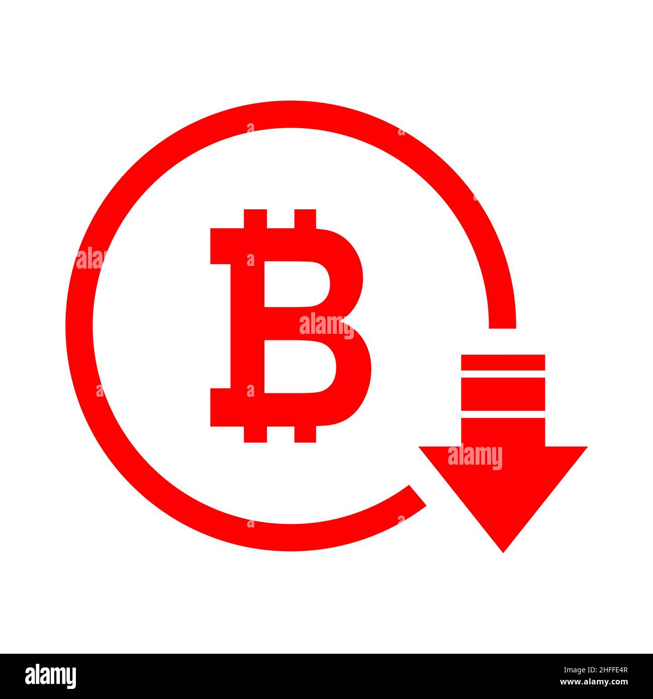 Bitcoin reduction symbol, cost decrease icon. Reduce debt bussiness sign vector illustration . Stock Vector