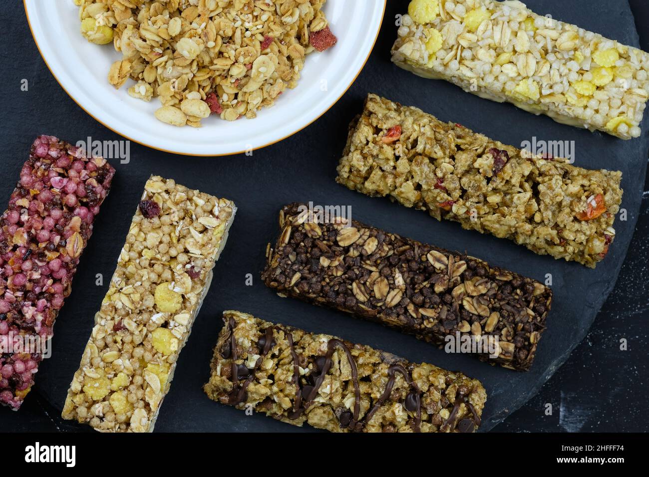Oatmeal bars with berries and cornflakes. Healthy nutritious snacks