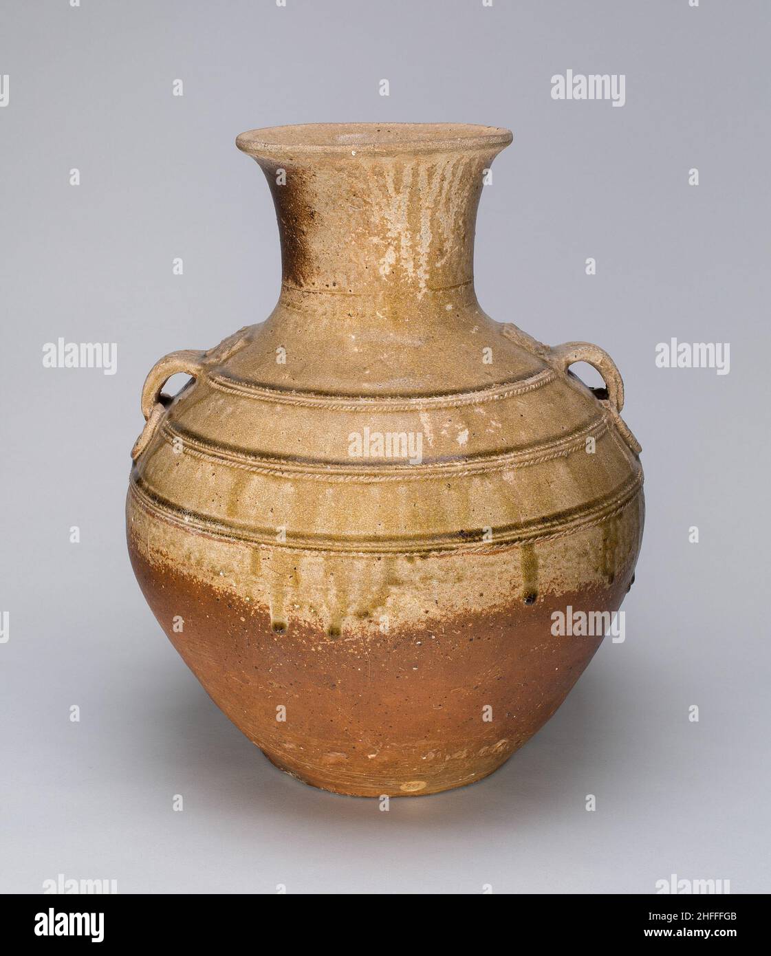 Globular Jar with Ring Handles, Western Han dynasty (206 B.C.-A.D. 9), 1st century B.C. Stock Photo