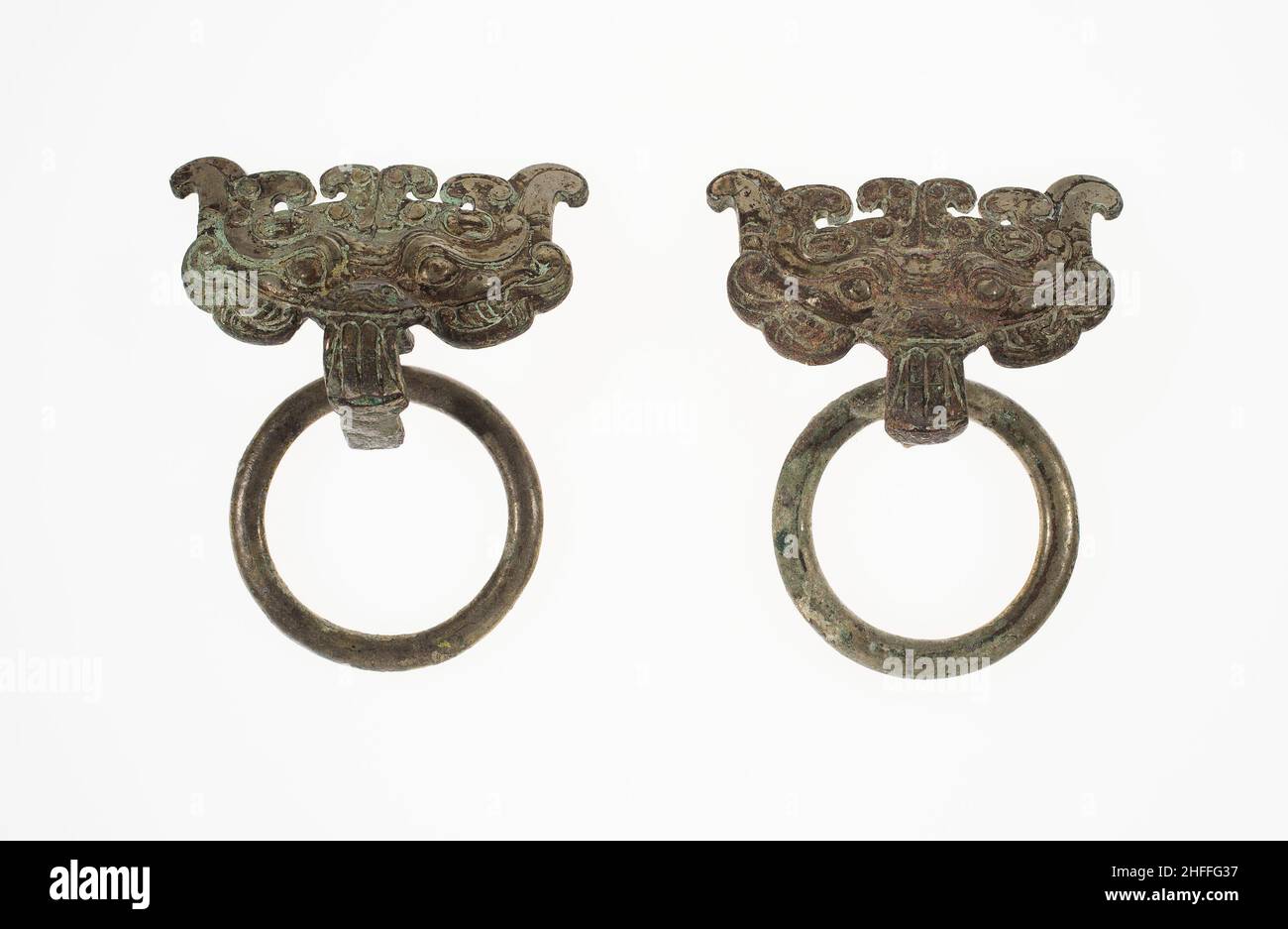 Monster-Mask Fittings with Ring Handle, Han dynasty (206 B.C.-A.D. 220). Stock Photo