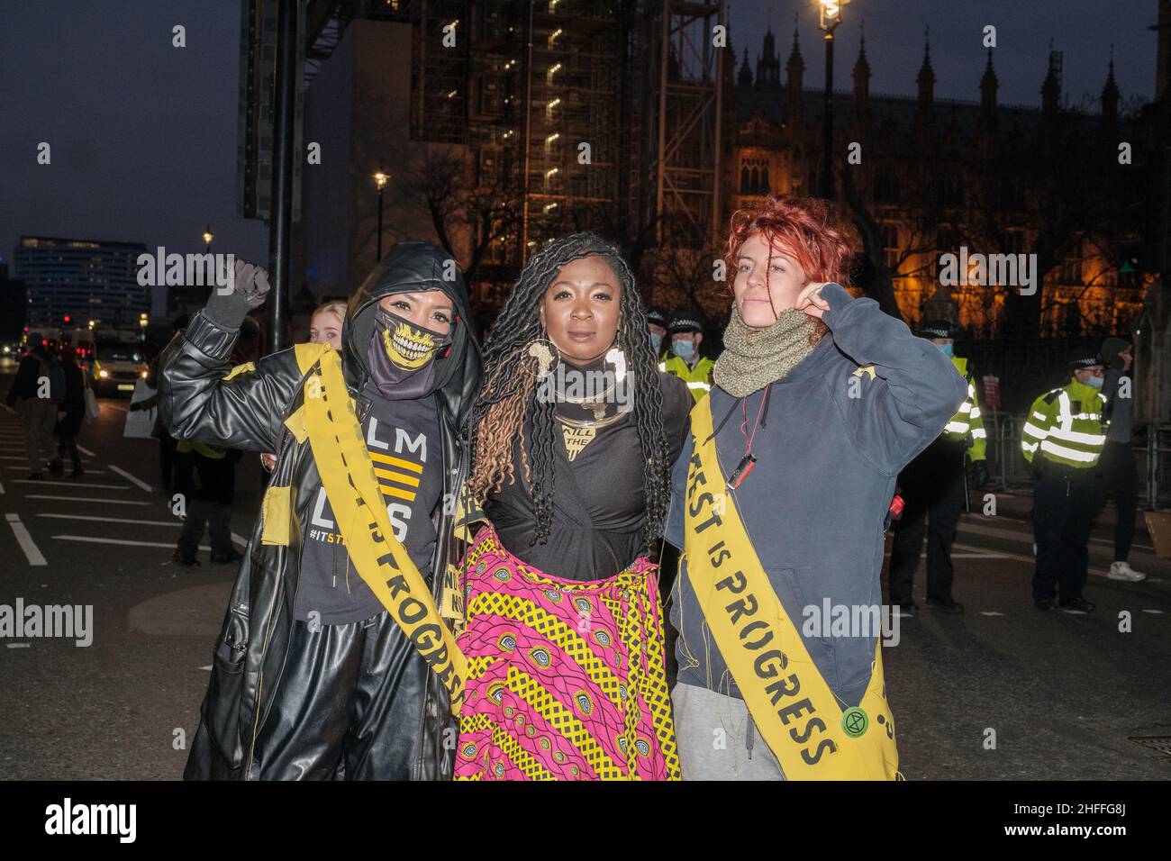 Protesters across mutiple UK based protest group joined together to march through the streets of London to protest aganist the high opposed PCSC Bill Stock Photo