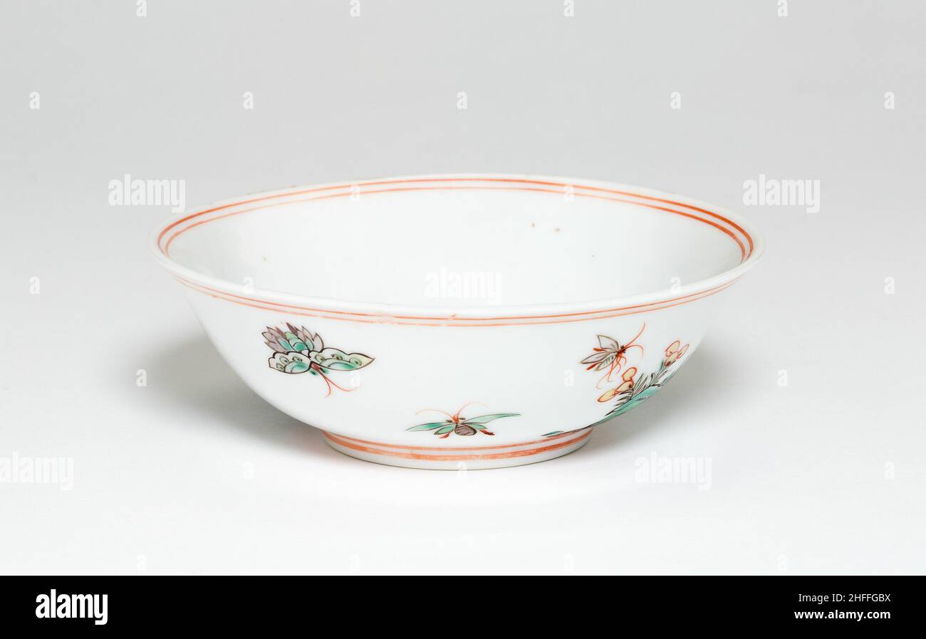 Bowl with Butterflies and Rocks, Ming dynasty (1368-1644), Jiajing reign mark and period (1522-1566). Stock Photo