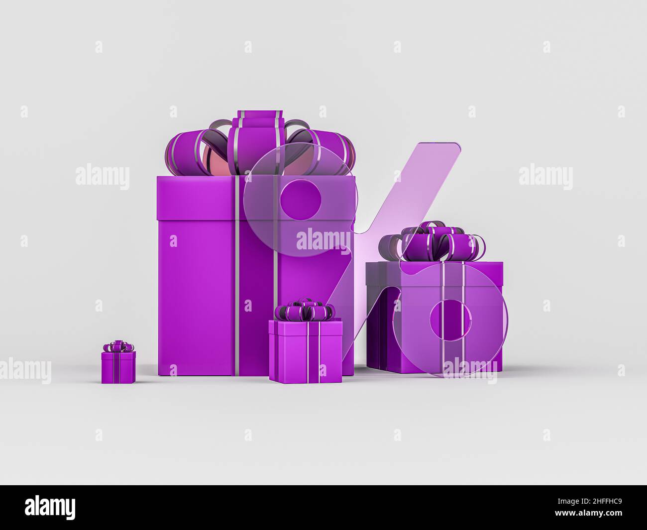 Gift box in purple paper isolated at white background. 3D render Stock Photo