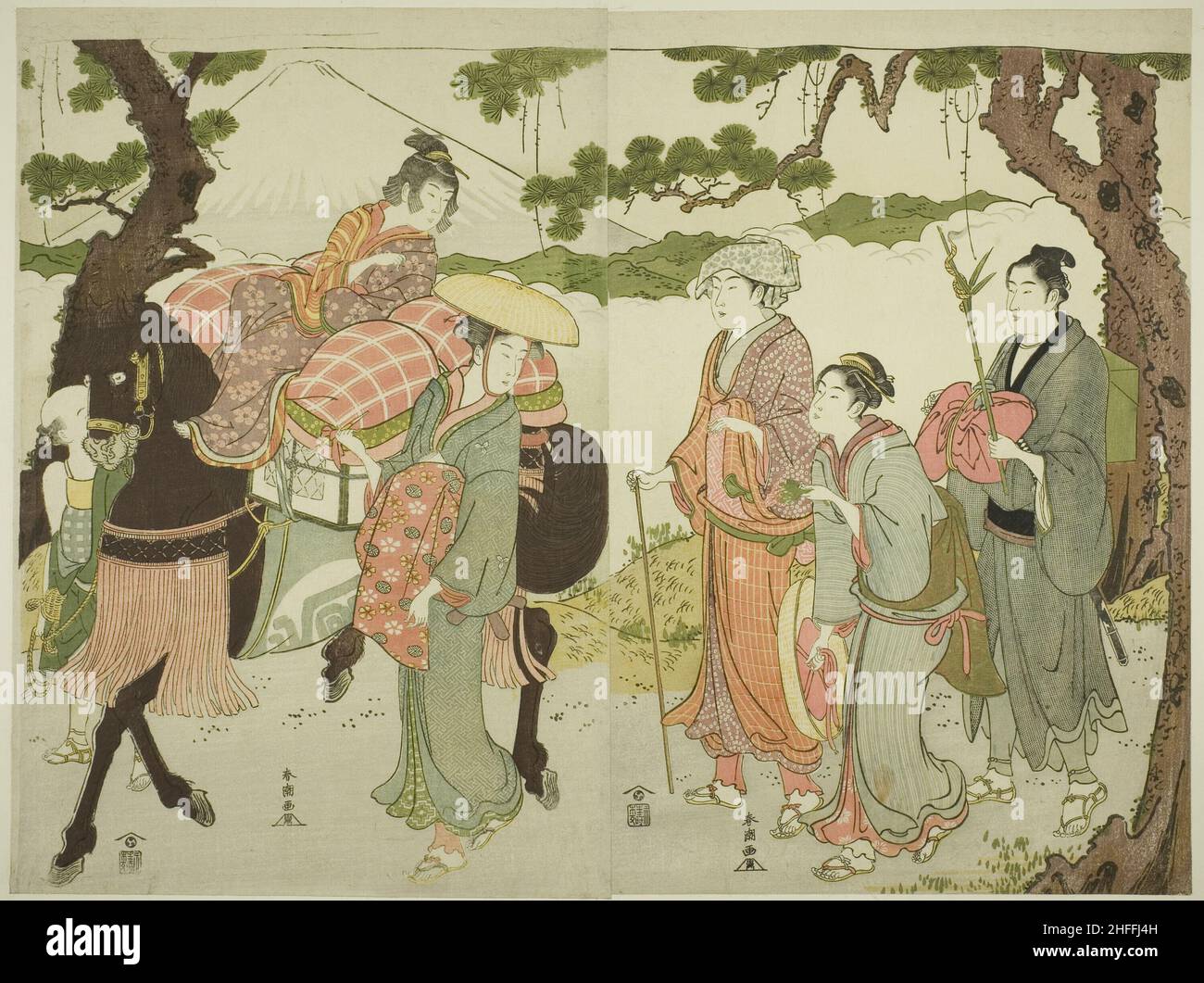 Travelers on the Tokaido, c. 1780/1801. Stock Photo