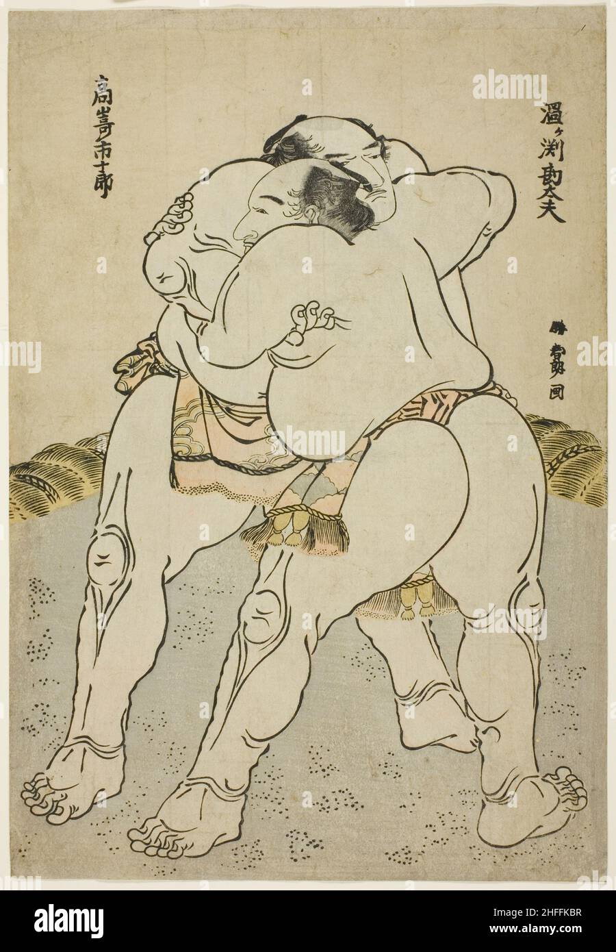 The Sumo Wrestlers Uzugafuchi Kandayu and Takasaki Ichijuro, Japan, 1783-84. Stock Photo
