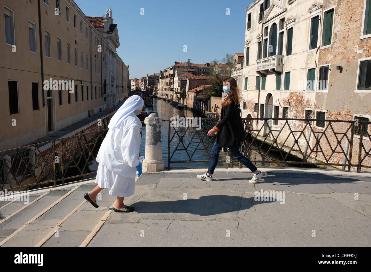 A view of Venice during lockdown across of all Italy imposed to slow the outbreak of coronavirus, in Venice, Italy, April 10, 2020.(MvS) Stock Photo