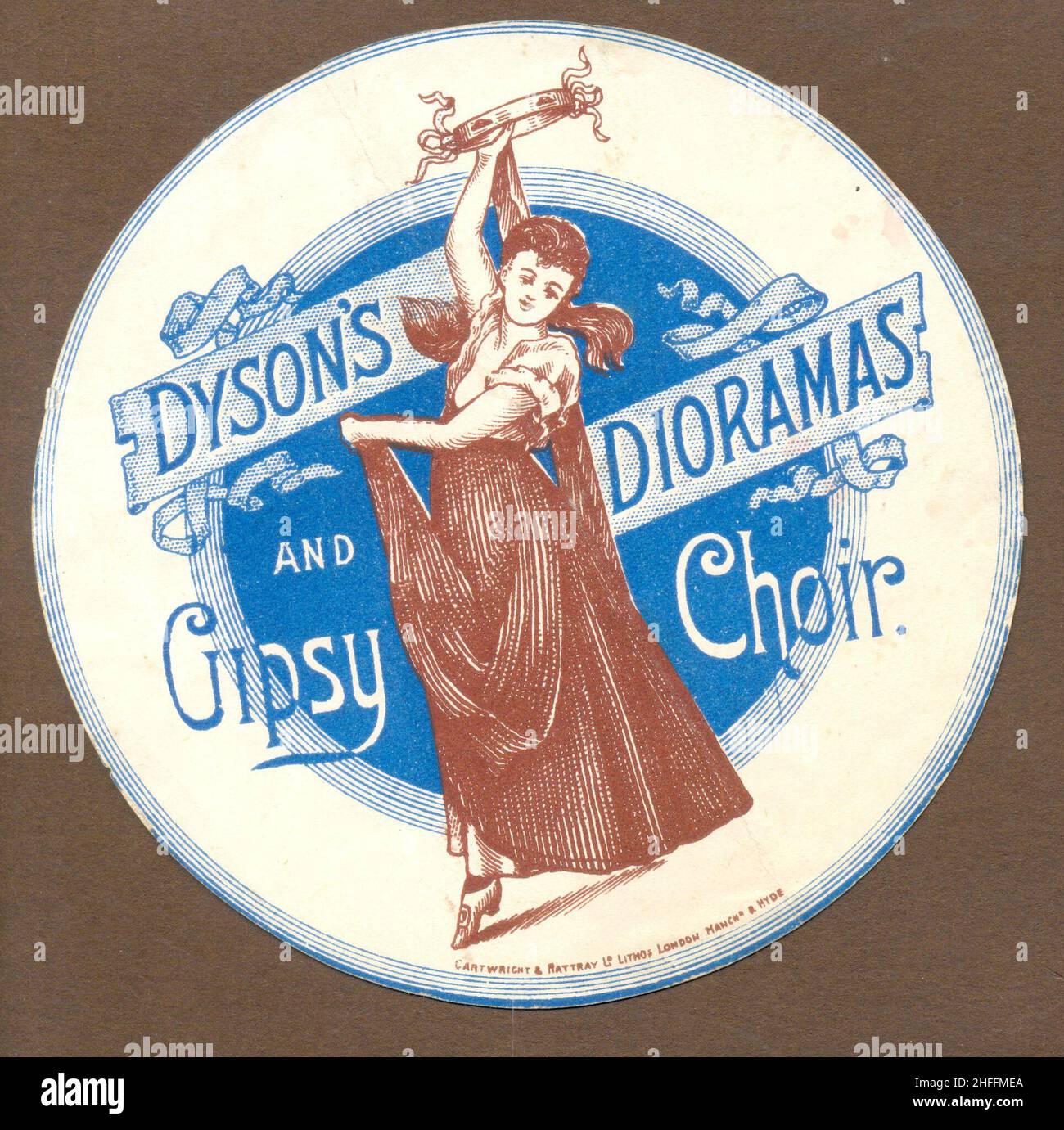 Chromolithographed advertisement for Dyson's Dioramas and Gipsy Choir circa 1892 Stock Photo