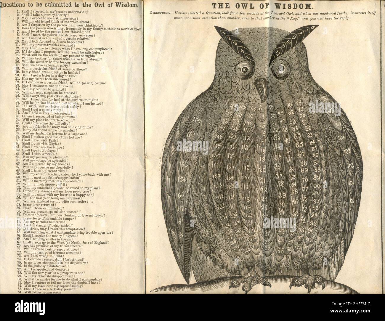 Printed sheet to play  The Owl of Wisdom an entertainment for all the family circa 1885 Stock Photo