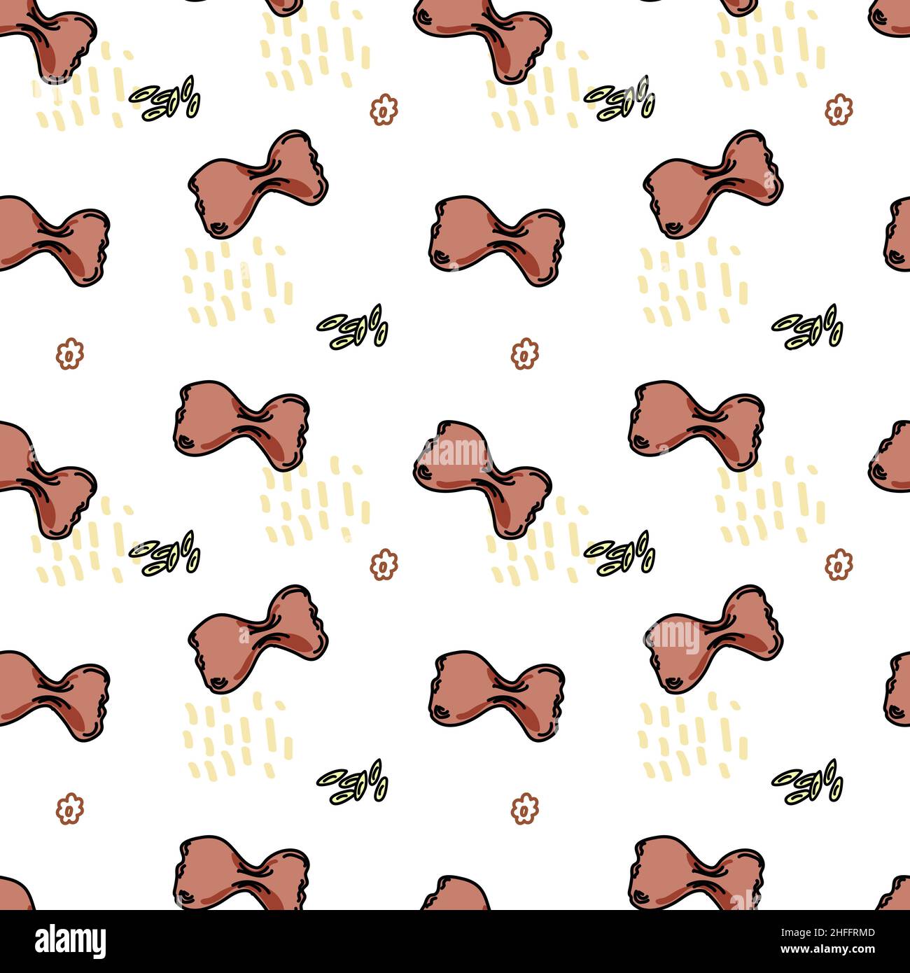 Seamless element pattern on white background. Farfalle macaroni in doodle style, vector illustration. Stock Vector