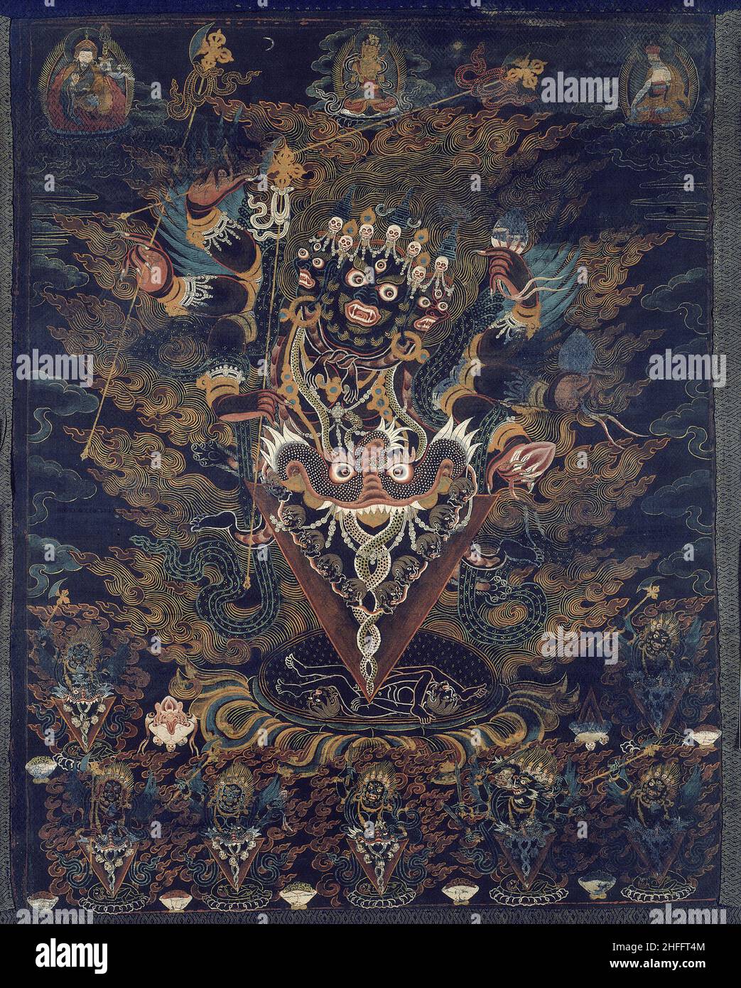 Painted Banner (Thangka) with Guru Dragpur, a Wrathful Form of Padmasambhava, 18th/19th century. Stock Photo