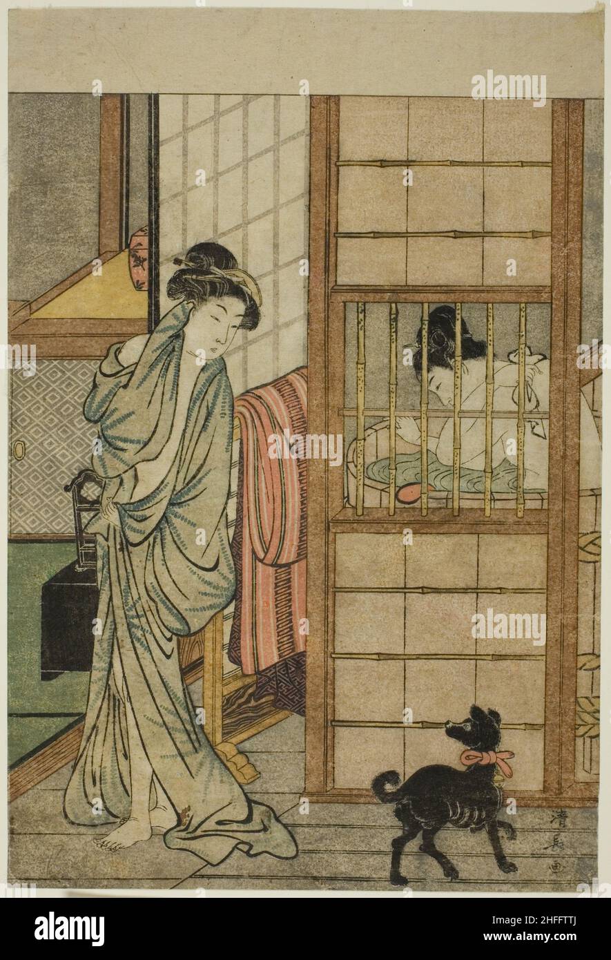 Woman After a Bath, from &quot;Comparison of Alluring Beauties (Irokurabe enpu sugata)&quot;, c. 1781. Stock Photo