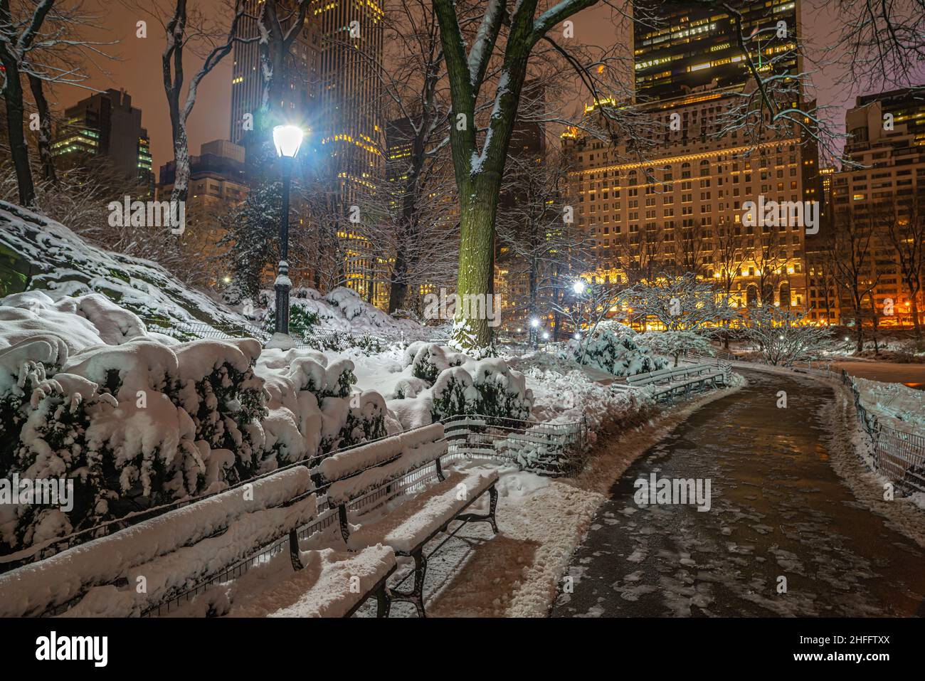 Central Park in winter at night Stock Photo - Alamy